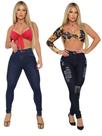 Kit de 02 Calça Jeans Feminina Classica Amaciada Escura Cos Alto Laycra