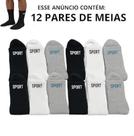Kit de 12 Pares de Meias Cano Alto em Algodão - Brancas, Cinzas e Pretas - Sport