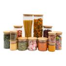 kit de 13 potes de vidro com tampa de bambu hermético redondo mantimento - Tud