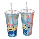 kit de 2 Copos Refri Minions 700ML Com Canudo Plasútil Divertido