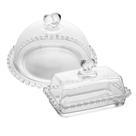 Kit de 2 peças: Manteigueira 17x10,5x10cm e Queijeira 19,5x13cm Cristal Coração com Tampa Lyor