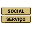 Kit De 2 Placas Social E Serviço Elevador Prédio 20x5 cm Cor:PRETO/DOURADO