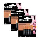 KIT de 3 cartelas de Pilhas Duracell AAA Palito com 4 unidades