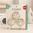 Kit de 3 Ganchos Multiuso Adesivos Mármore Quadrado ou Redondos Suporta até 2kg