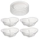 Kit De 4 Bowls De Cristal Coração Pearl Com 4 Pratos De Sobremesa 20cm