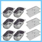 Kit de 6 Cubas Gastronômicas Com Tampa Buffet Inox 1/3 100mm