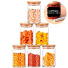 Kit de 6 potes herméticos vidro tampa bambu 300ml