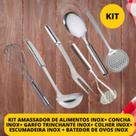 Kit De 6 Utensílios De Cozinha Completo Peças Em Inox Escumadeira Garfo Trinchante Concha