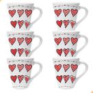 Kit De 6 Xicaras De 110ml De Porcelana Decorada Coração Vermelho Kit De 6 Xicaras De 110ml De Porcelana Decorada Coração Vermelho