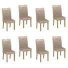 Kit de 8 Cadeiras para Sala de Jantar Pés em Madeira Maciça Lara Bege/Cinamomo/Linho