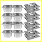 Kit de 8 Cubas Gastronômicas Com Tampa Buffet Inox 1/6 150mm