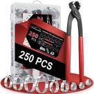 Kit de Abraçadeiras de Mangueira de Orelha Única Hydencamm 250 Peças, 14 Tamanhos, Aço Inoxidável 304