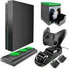 Kit de Acessorios 4 em 1 Suporte Base Vertical Carregador Cooler Porta Jogos 2 Baterias Dock Xbox One X