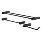 Kit de Acessórios Duplo para Banheiro Quadrado Prateleira 3 Peças Modelo Troia Preto Fosco 2040TR