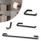 Kit de Acessórios Para Banheiro 04 Peças Luxo Preto Fosco Stander Alumínio Maciço e Canoplas Inox
