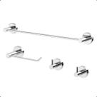 Kit de Acessórios para Banheiro Aço Inox e Metal Prata Alto Brilho 4 Itens Modelo Athenas