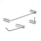 Kit de Acessórios para Banheiro Quadrado Prateleira 3 Peças Modelo Troia Prata Alto Brilho