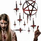 Kit de Adesivos de Halloween de Terror Vinil para Janela e Parede com Pentagrama Cruzes e Possuída