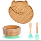 Kit de alimentação de bambu raposa. Com ventosa ideal para blw, montessoriano. Kit com 4 itens.