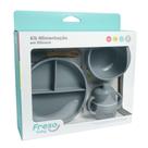 Kit de Alimentação Infantil com 5 Peças em Silicone com Ventosa - Cinza - Freso Baby