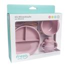 Kit de Alimentação Infantil com 5 Peças em Silicone com Ventosa - Rosa - Freso Baby