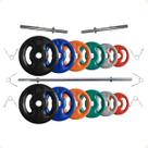 Kit de Anilhas Emborrachadas 50 Kg + 02 Barras de 40cm + 01 Barra de 150cm