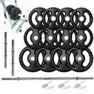 Kit de Anilhas Ferro + 40Kg + 2 Barras 40cm + 1 Barra 120cm com Suporte
