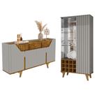 Kit de Aparador Danubio e Cristaleira Elba Pé Madeira Maciça