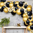 Kit de arco de balão, amarelo metálico, preto, 113 unidades de látex Kit de arco de balão, amarelo metálico, preto, 113 unidades de látex