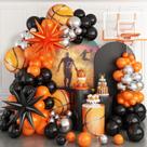 Kit de arco de balão de basquete Paeyeq 111 unidades laranja, preto e prata
