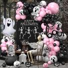 Kit de arco de balão de Halloween Paready, preto, rosa, látex, 111 unidades