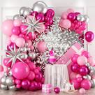 Kit de arco de balão FEYG rosa e prata 120 unidades para festa