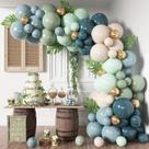 Kit de arco de balão HILAVO Dusty Blue Sage Green para festa