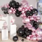 Kit de arco de balão MOXMAY, rosa metálico, preto, 151 unidades