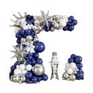 Kit De Arco De Balões Azul Marinho E Prata Com 133 Peças, Balões Estrela Para Decoração De