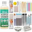 Kit de Argila de Secagem ao Ar YooNotee 1 kg Branca com Ferramentas e Verniz
