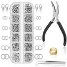 Kit de Argolas para Bijuterias Anezus 1200 Peças Prateadas com Ferramentas