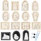 Kit de artesanato artístico Simgoing, 12 peças de molduras de fantasmas de madeira com tinta Kit de artesanato artístico Simgoing, 12 peças de molduras de fantasmas de madeira com tinta
