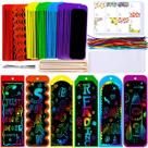 Kit de artesanato Winlyn Rainbow Scratch Art Bookmarks 48 conjuntos