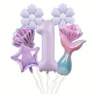 Kit de balão com tema de sereia com balão número 1 de 40 cm, 7 unidades