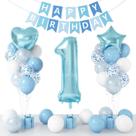 Kit de balão de aniversário, azul de 1º aniversário, 24 unidades com papel alumínio de 40 cm 1