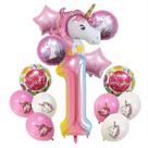Kit de balão de feliz aniversário, unicórnio rosa, 14 unidades