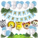 Kit de balão de festa Forest Animal 36 peças de papel alumínio de látex azul branco