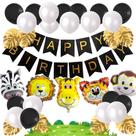 Kit de balão de festa Forest Animal, 36 peças de papel alumínio de látex preto e branco