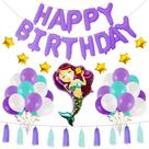 Kit de balão Mermaids Happy Birthday 58 unidades de bola de mylar roxa