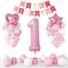 Kit de balão para festa de aniversário rosa de 1 ano, 24 unidades com balão de 40 cm