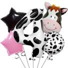 Kit de balões com tema Farm Cow com balão metalizado número 4 x5