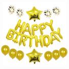 Kit de balões de aniversário, 27 unidades de látex dourado Mylar com fita e palha