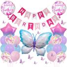 Kit de balões de aniversário com tema borboleta 35 unidades rosa/roxo