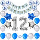 Kit de balões de aniversário Mylar Silver Blue 26 unidades +6 anos